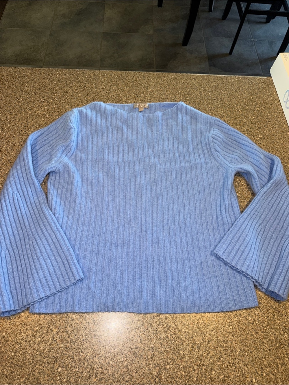 J. Crew Lambswool Sky Blue Ribbed Crewneck Sweater